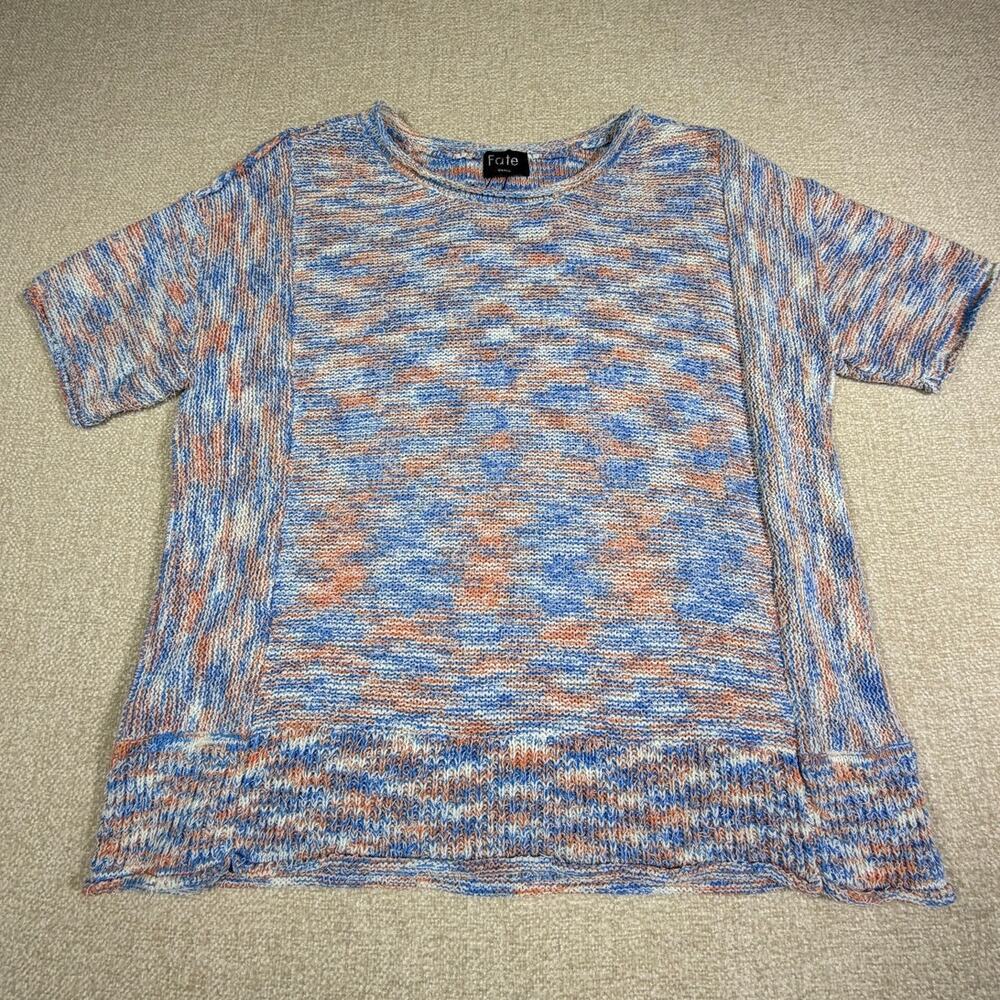 NWT Women Small Multicolor Short Sleeve Pullover Sweater Knit Hippie Chic 70s